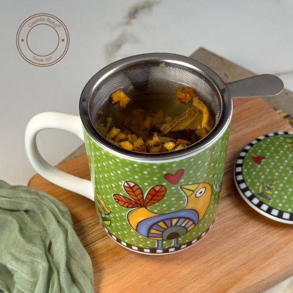 Caneca para Chá com Infusor e Tampa Cocoricó Egan Italy 350 ml - Laranja