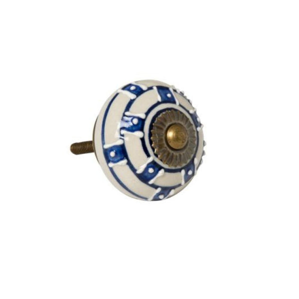 Puxador de Cerâmica Branco e Azul Dots
