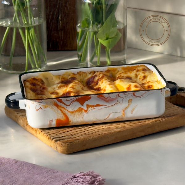 Travessa Esmaltada Marmorizada Laranja - 18 cm