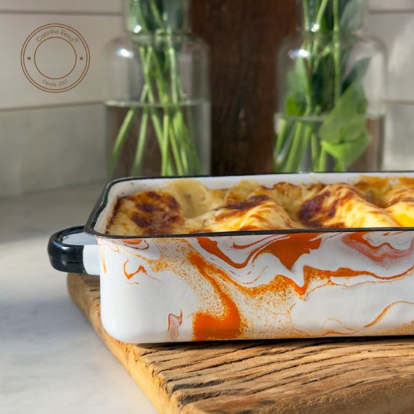 Travessa Esmaltada Marmorizada Laranja - 18 cm