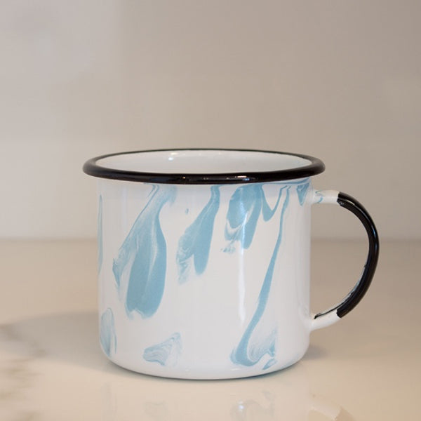 Caneca Esmaltada Marmorizada Azul Vintage - 370 ml