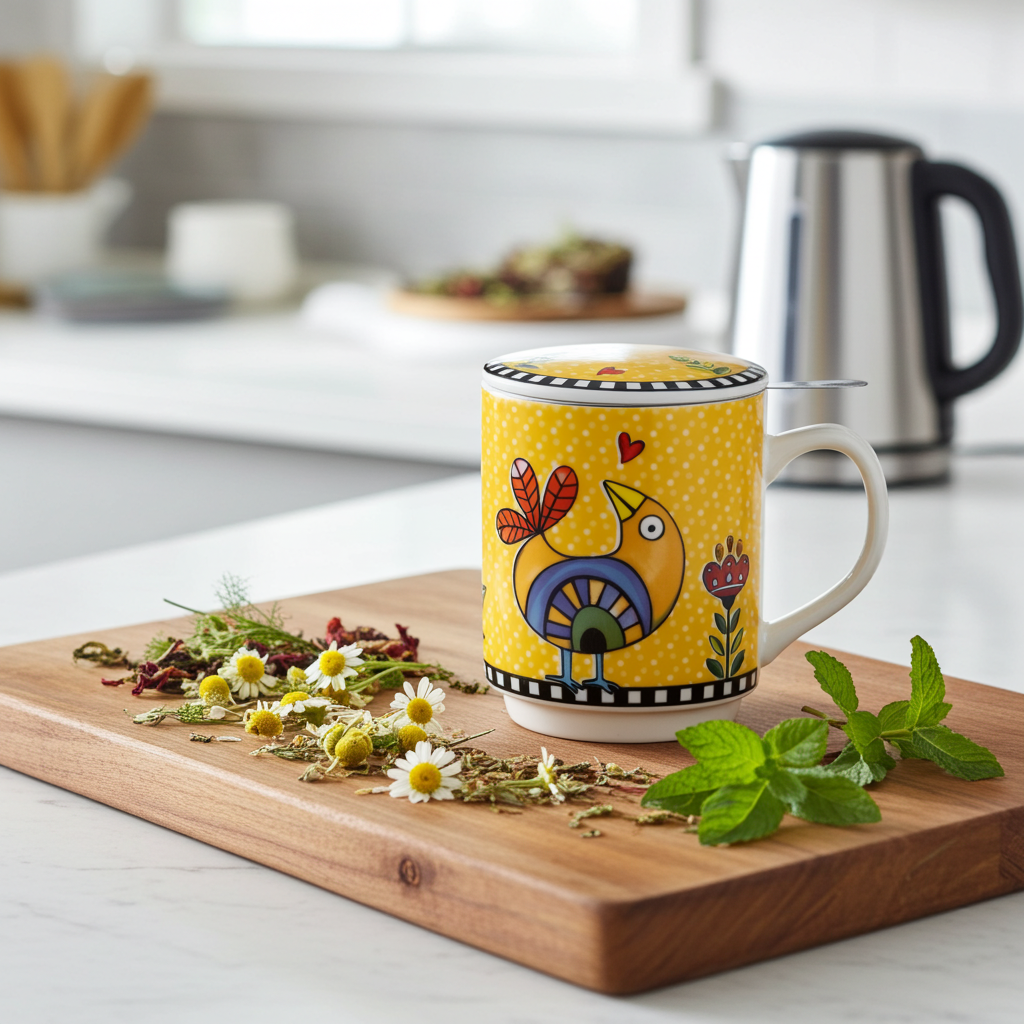 Caneca para Chá com Infusor e Tampa Cocoricó Egan Italy 350 ml - Amarela