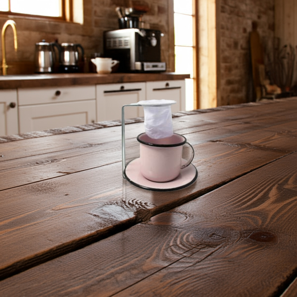 Kit Café Retrô: Coador com Caneca e Pires Rosa Vintage