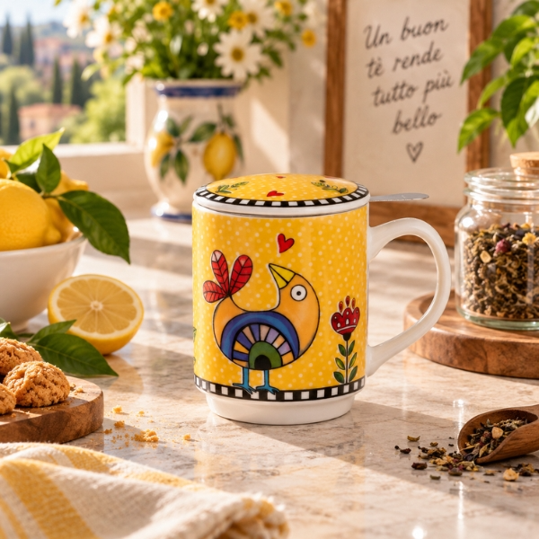 Caneca para Chá com Infusor e Tampa Cocoricó Egan Italy 350 ml - Amarela