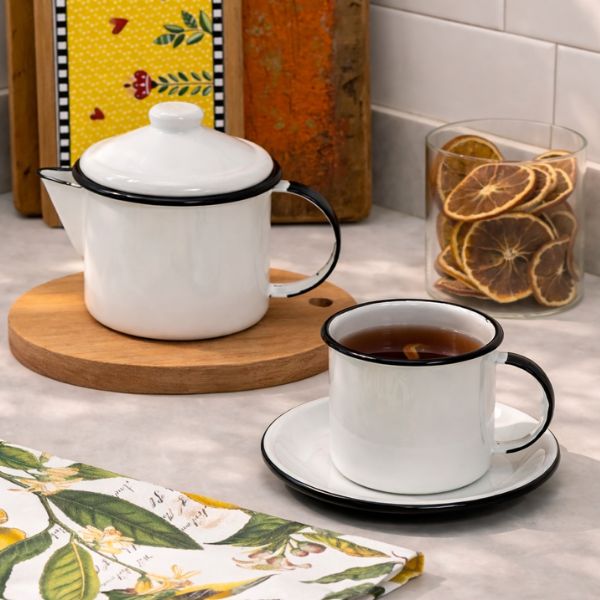 Bule de Chá Esmaltado 600 ml - Branco