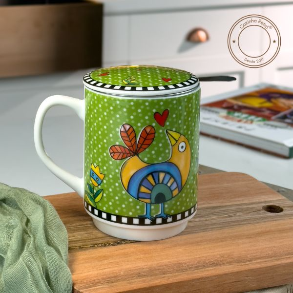 Caneca para Chá com Infusor e Tampa Cocoricó Egan Italy 350 ml - Verde