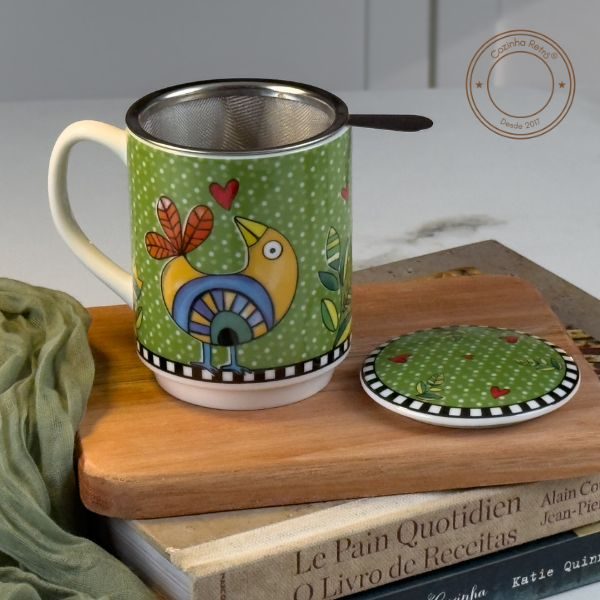 Caneca para Chá com Infusor e Tampa Cocoricó Egan Italy 350 ml - Verde