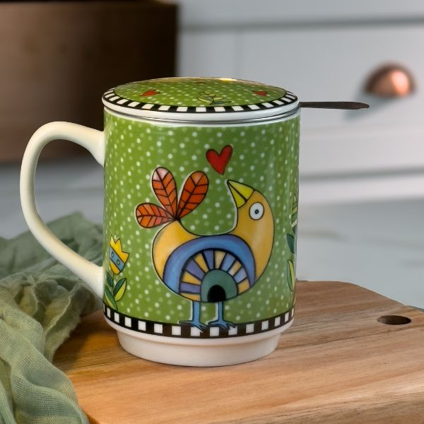 Caneca para Chá com Infusor e Tampa Cocoricó Egan Italy 350 ml - Verde