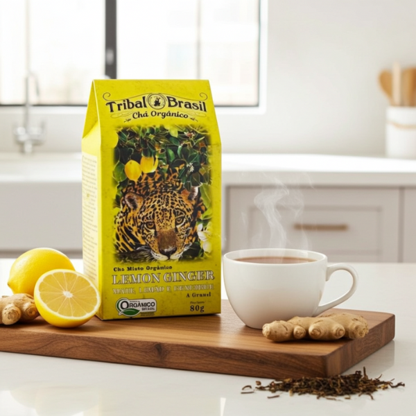Chá Misto Orgânico Lemon Ginger Tribal - Caixa 80 g