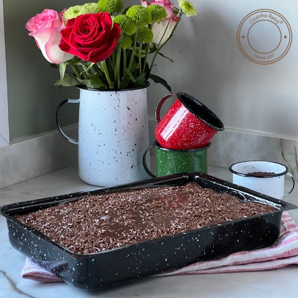 Forma Esmaltada Retangular Com Grelha - 40 cm