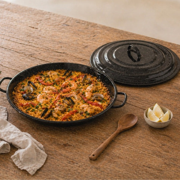 Paellera Esmaltada com Tampa Preto Chamuscado - 40 cm