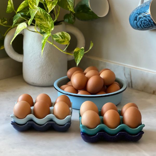 Porta Ovos de Cerâmica Cozinha Retrô - Azul Pastel